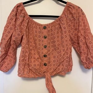 America Eagle Eyelet Off the Shoulder Cropped Blouse, Size M